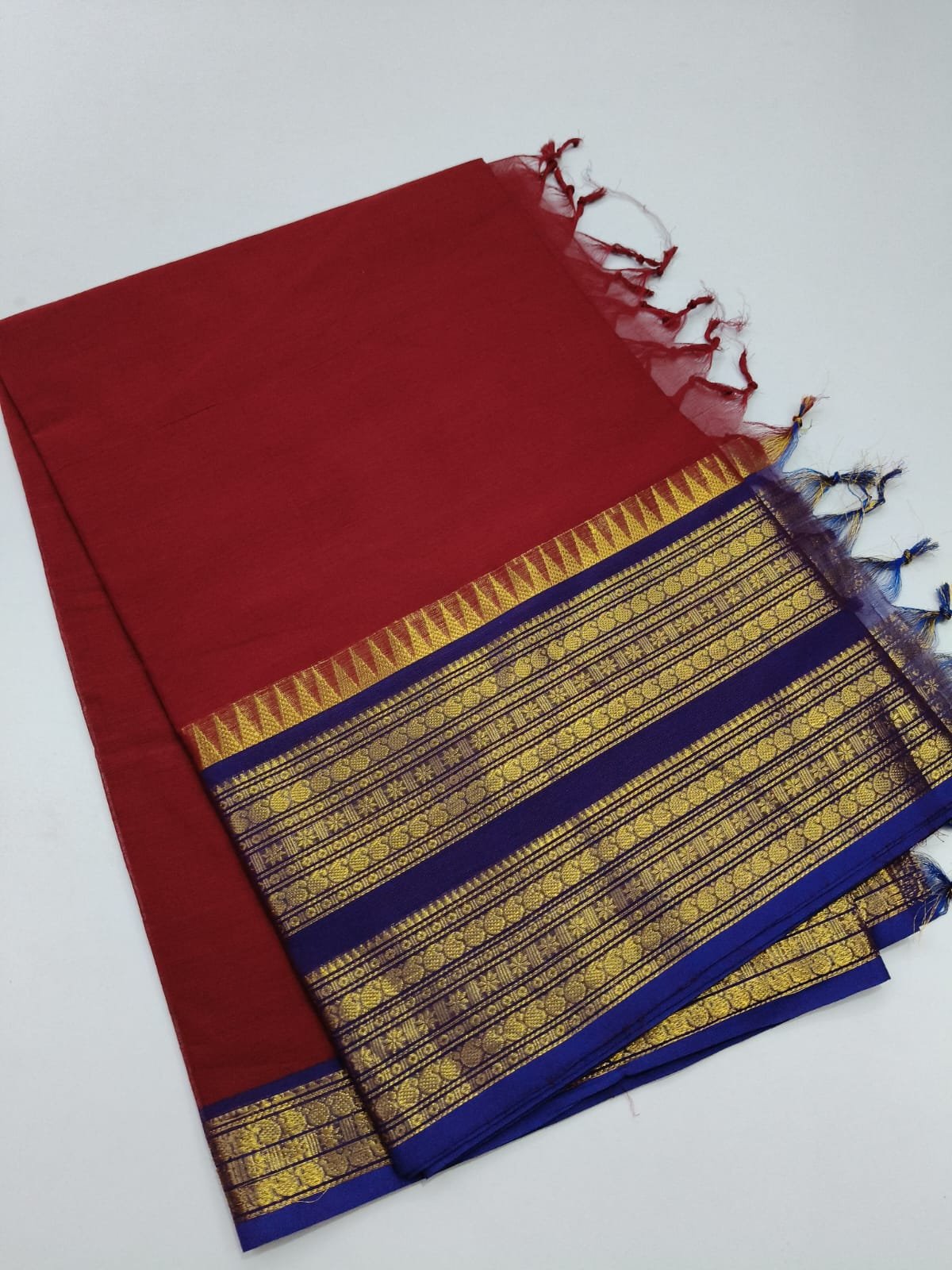 Dark Red Plain Kanchi Cotton Saree
